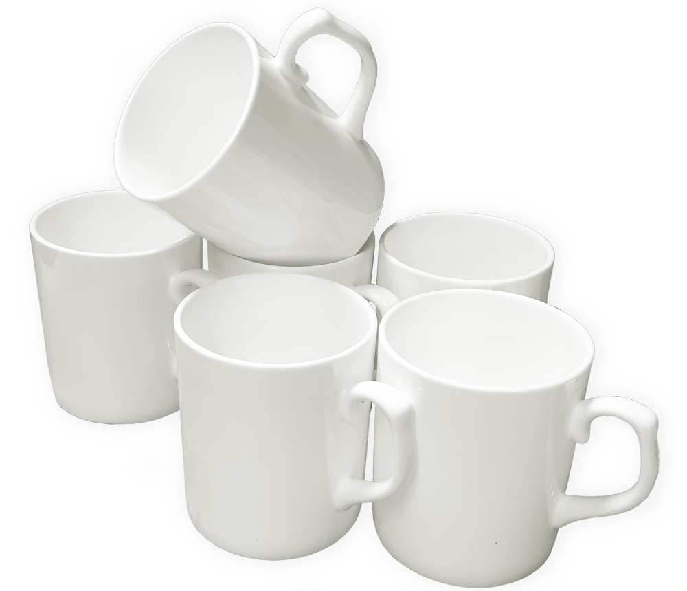 SET of 6 Topaz Fine Bone China Mugs Gift Boxed Glossy White Cups ...
