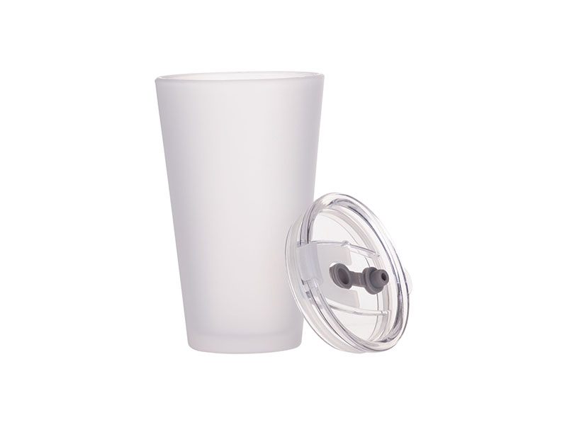 Sublimation 13oz/400ml Glass Mug w/ Lid & Straw (Frosted